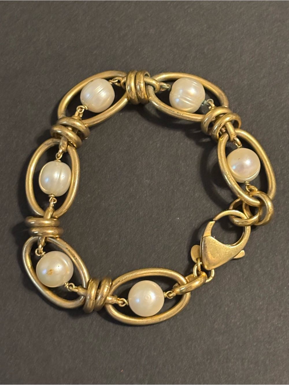 Honora 8" Italian Bronze Cultured Pearl Oval Link Station Bracelet 42.96g Italy⁠
